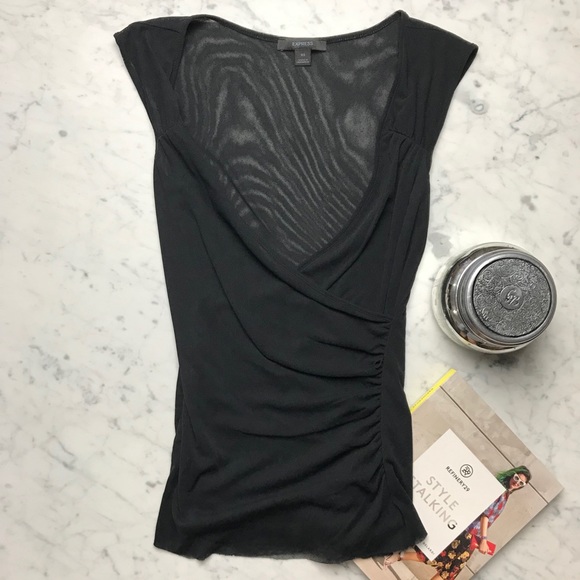 Express Tops - Express Deep V-Neck Black Sheer Top